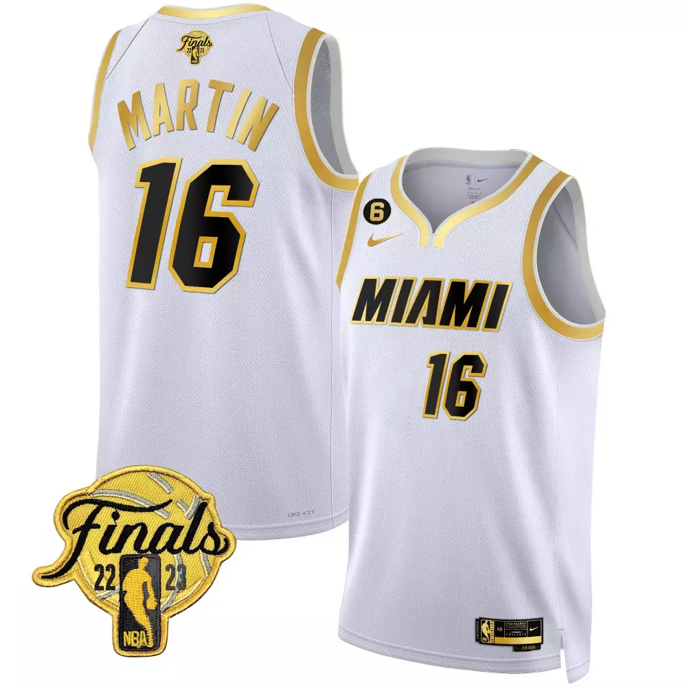Caleb Martin 16 Miami Jersey White NBA Finals 2023 22-23 Men Player Black Gold Collection