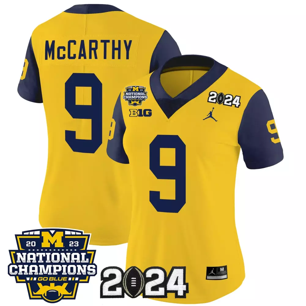 Jj Mccarthy 9 Michigan Wolverines Jersey Yellow 2024 2023 National Champions Big