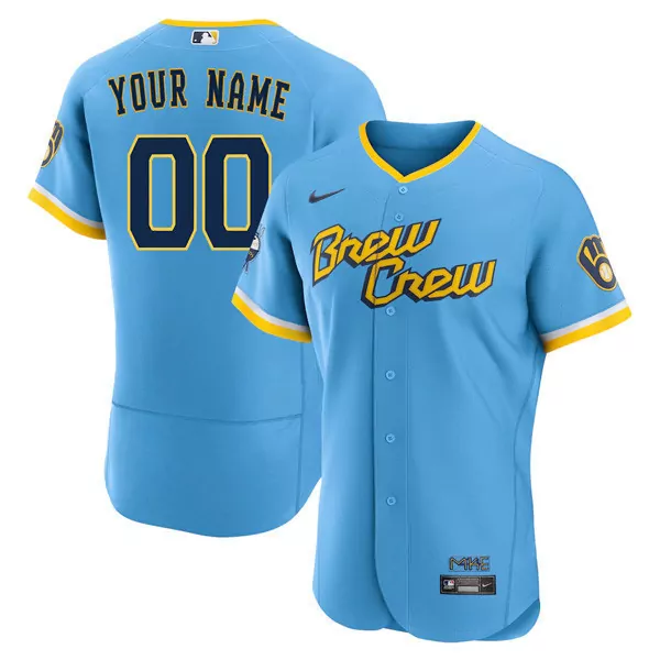 Custom Milwaukee Brewers Jersey Light Blue Gothic Sin City Men Authentic Alternate