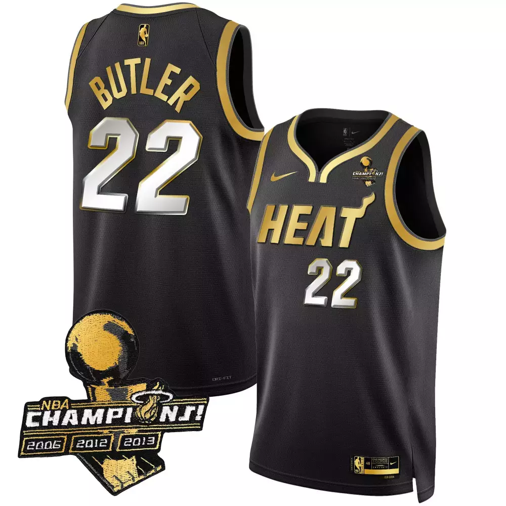 Jimmy Butler 22 Miami Heat Jersey Black Champions 2006 2012 2013 Men NBA Gold White