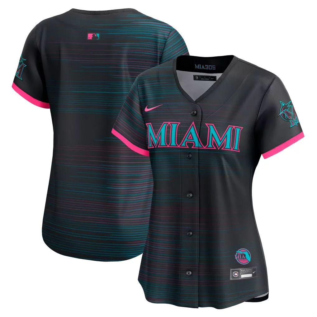 Miami Marlins Jersey Black 305 Women Alternate Teal Pink Limited