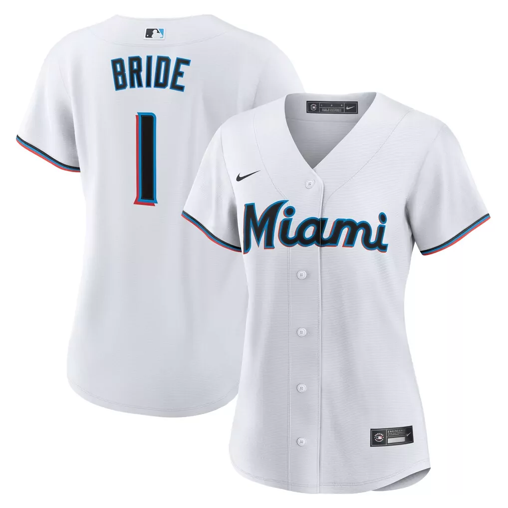 Bride 1 Miami Marlins Jersey White Women Black Aqua Red Home Replica