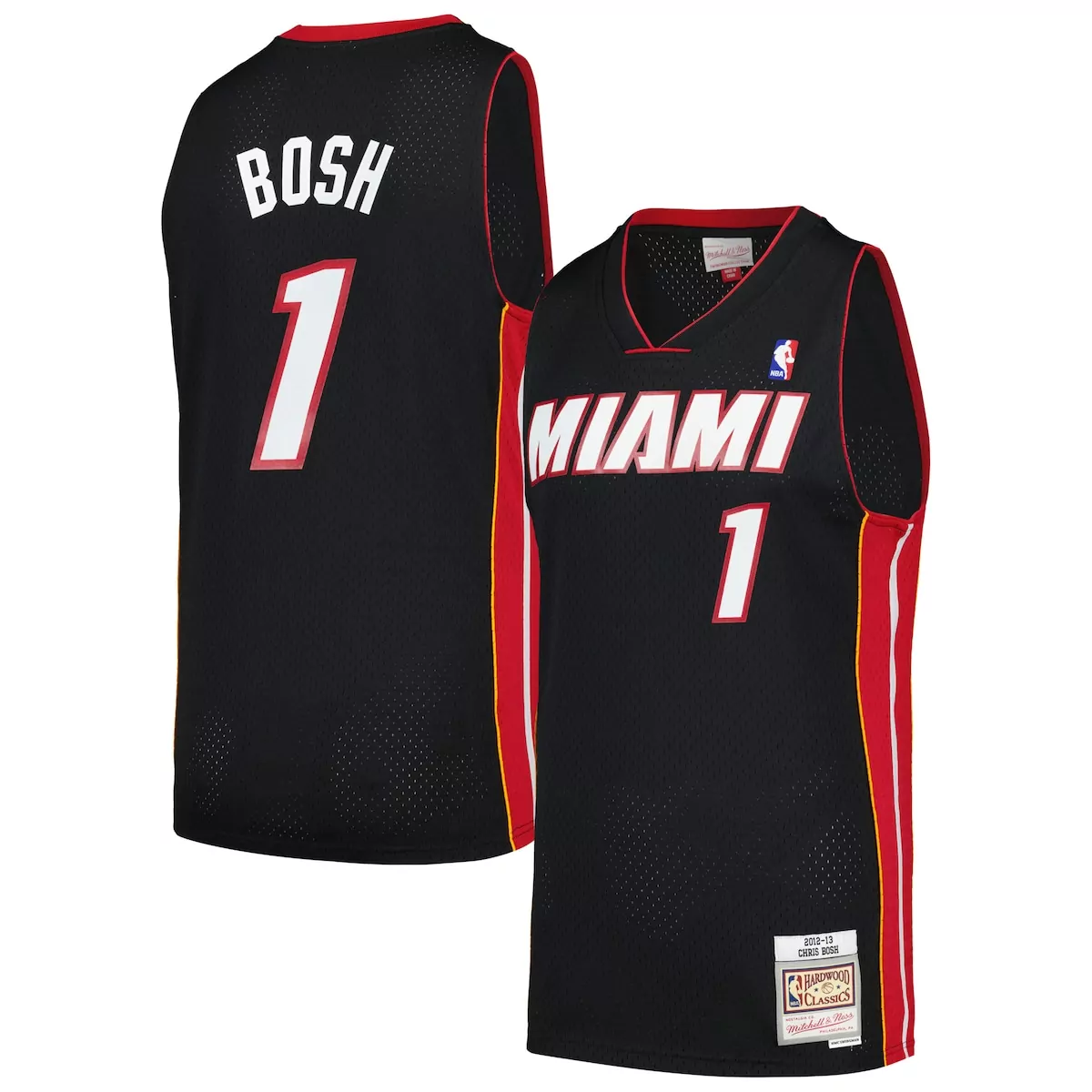 Chris Bosh 1 Miami Heat Jersey Black 2012-13 Hardwood Classics Men Red White Yellow