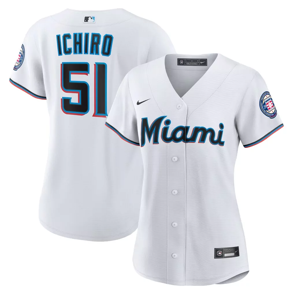 Ichiro Suzuki 51 Miami Marlins Jersey White City Connect Women Black Teal Red Replica
