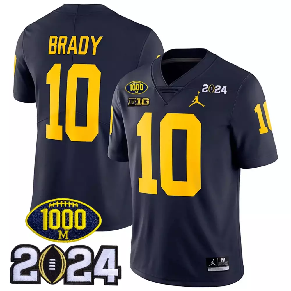 Tom Brady 10 Michigan Wolverines Jersey Navy Blue 1000 Big 2024 Men Authentic Yellow