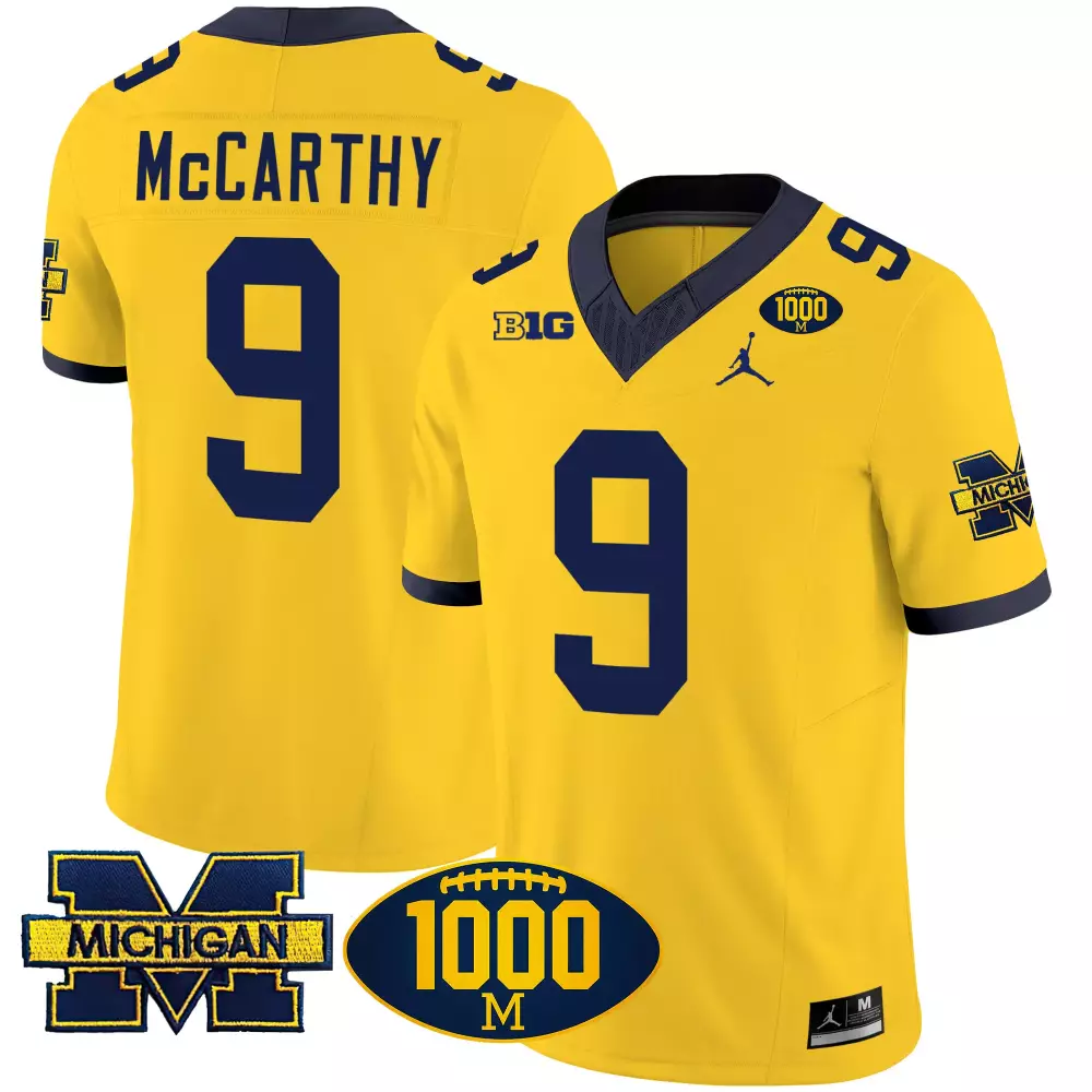 Jj Mccarthy 9 Michigan Jersey Yellow 1000th Game Wolverines 1000 Football Men Navy Blue