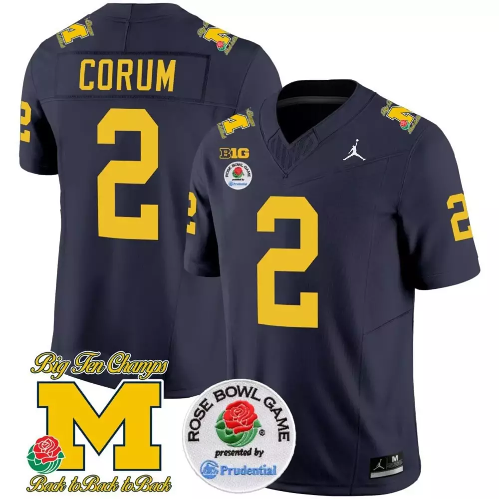 Blake Corum 2 Michigan Wolverines Jersey Navy Blue Rose Bowl Game Big Ten Champs