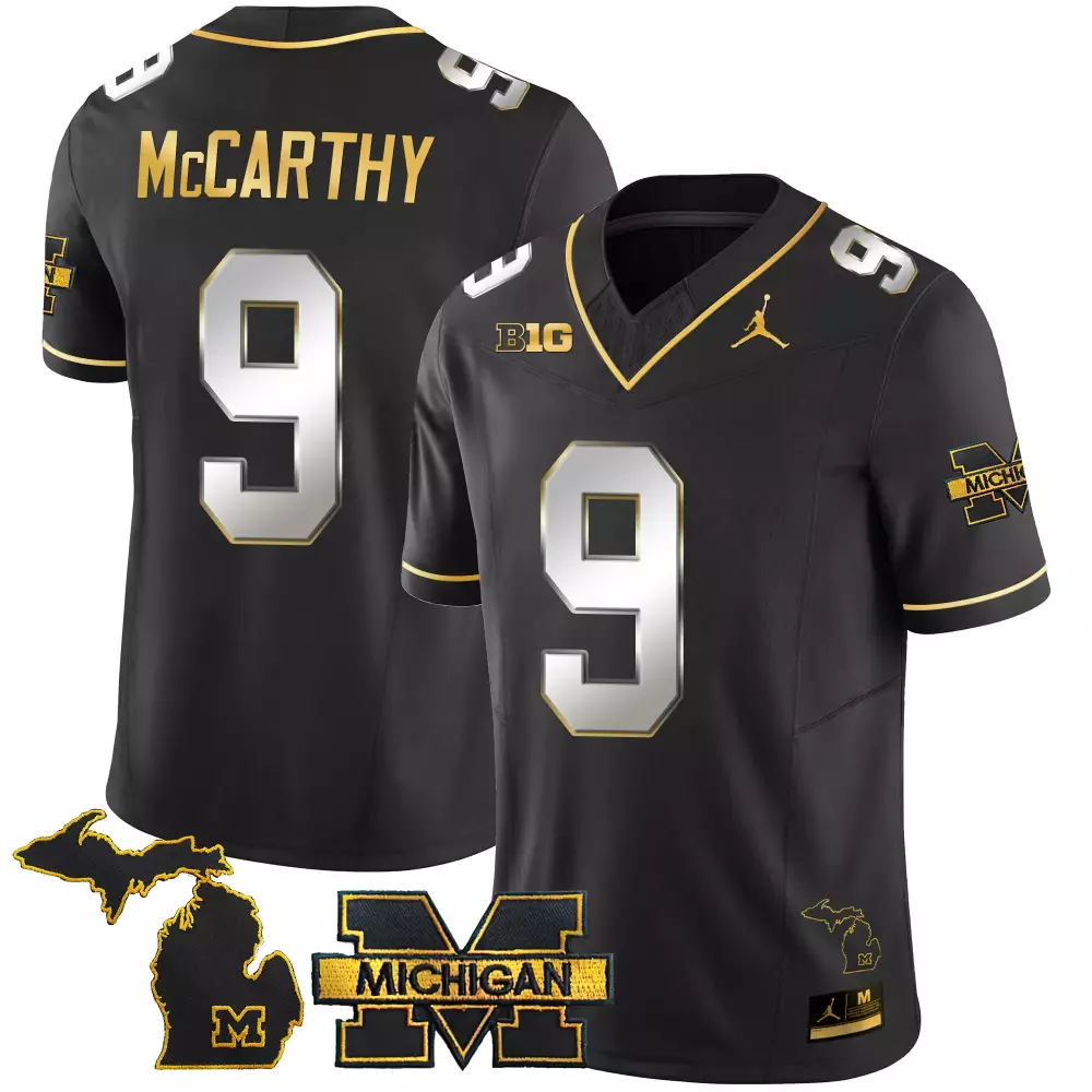 Mccarthy 9 Michigan Wolverines Jersey Black Jumpman 'm' State Outline Men Gold Silver