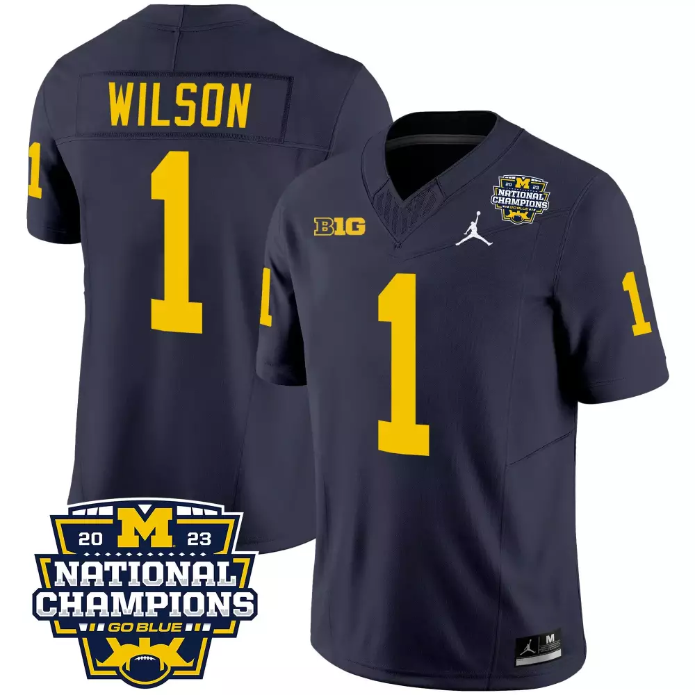Roman Wilson 1 Jersey Navy Blue National Champions Michigan Wolverines 2023 Men Authentic