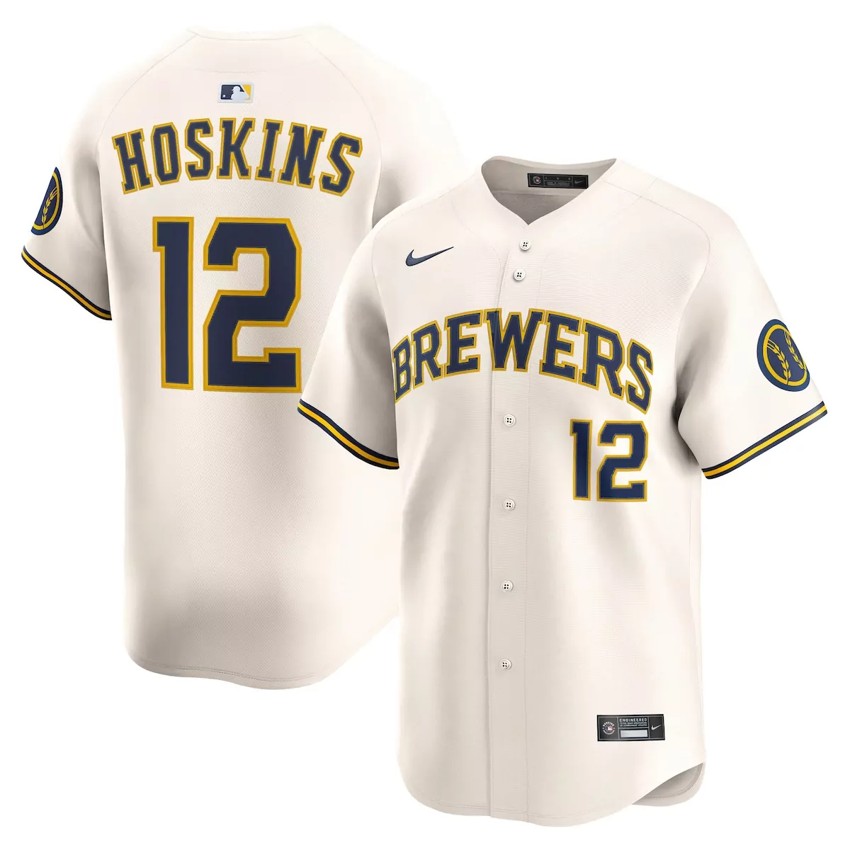 Rhys Hoskins 12 Milwaukee Brewers Jersey Cream Men Authentic Alternate Navy Yellow