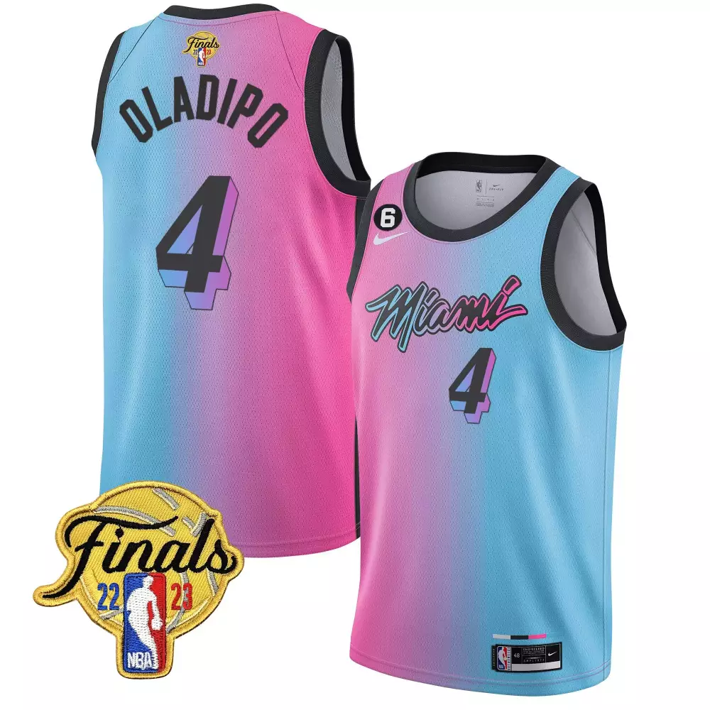 Victor Oladipo 4 Miami Heat Jersey Blue Finals 2023 Men Split Custom Design Pink