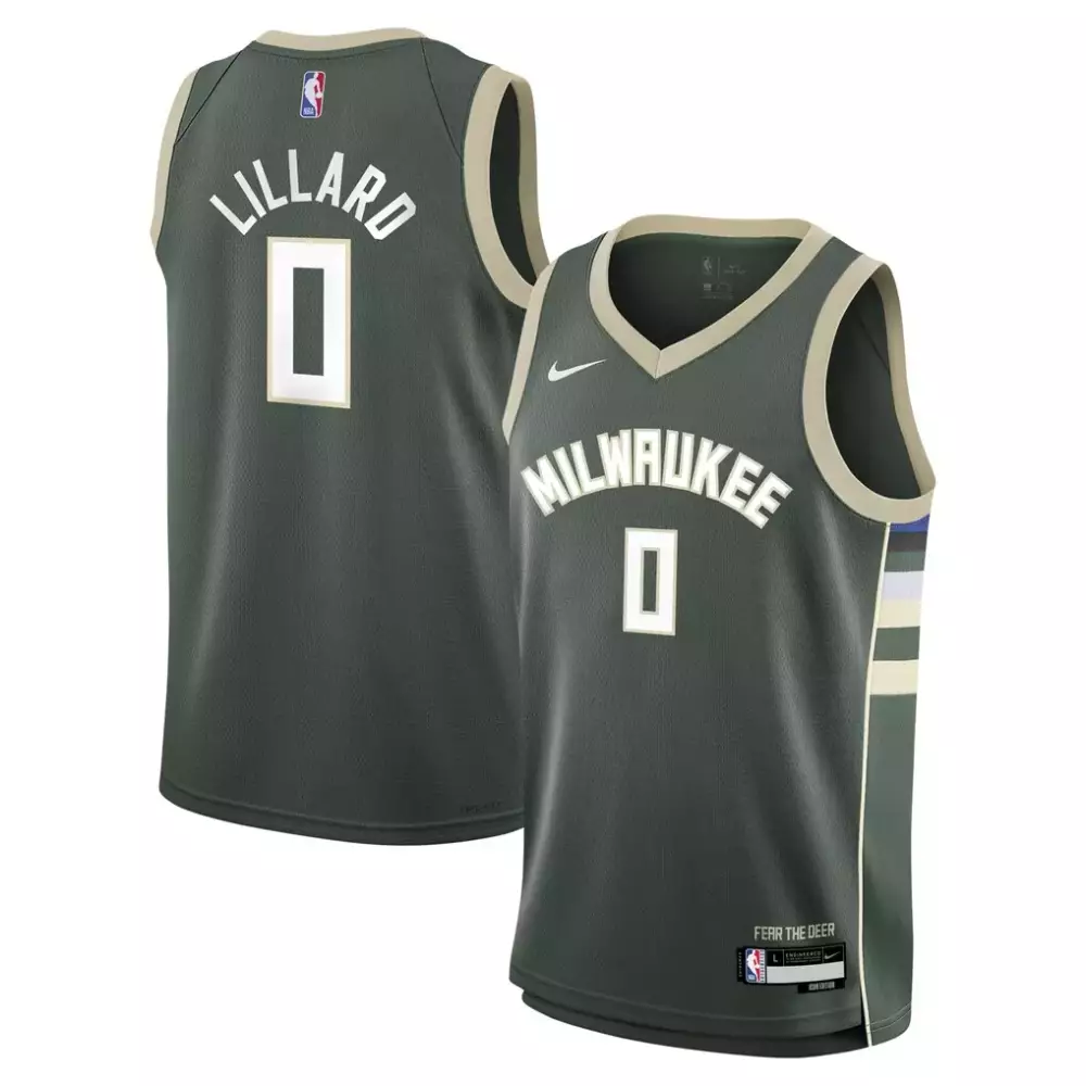 Damian Lillard Milwaukee Bucks Jersey Green Fear The Deer Men Stitched Alternate
