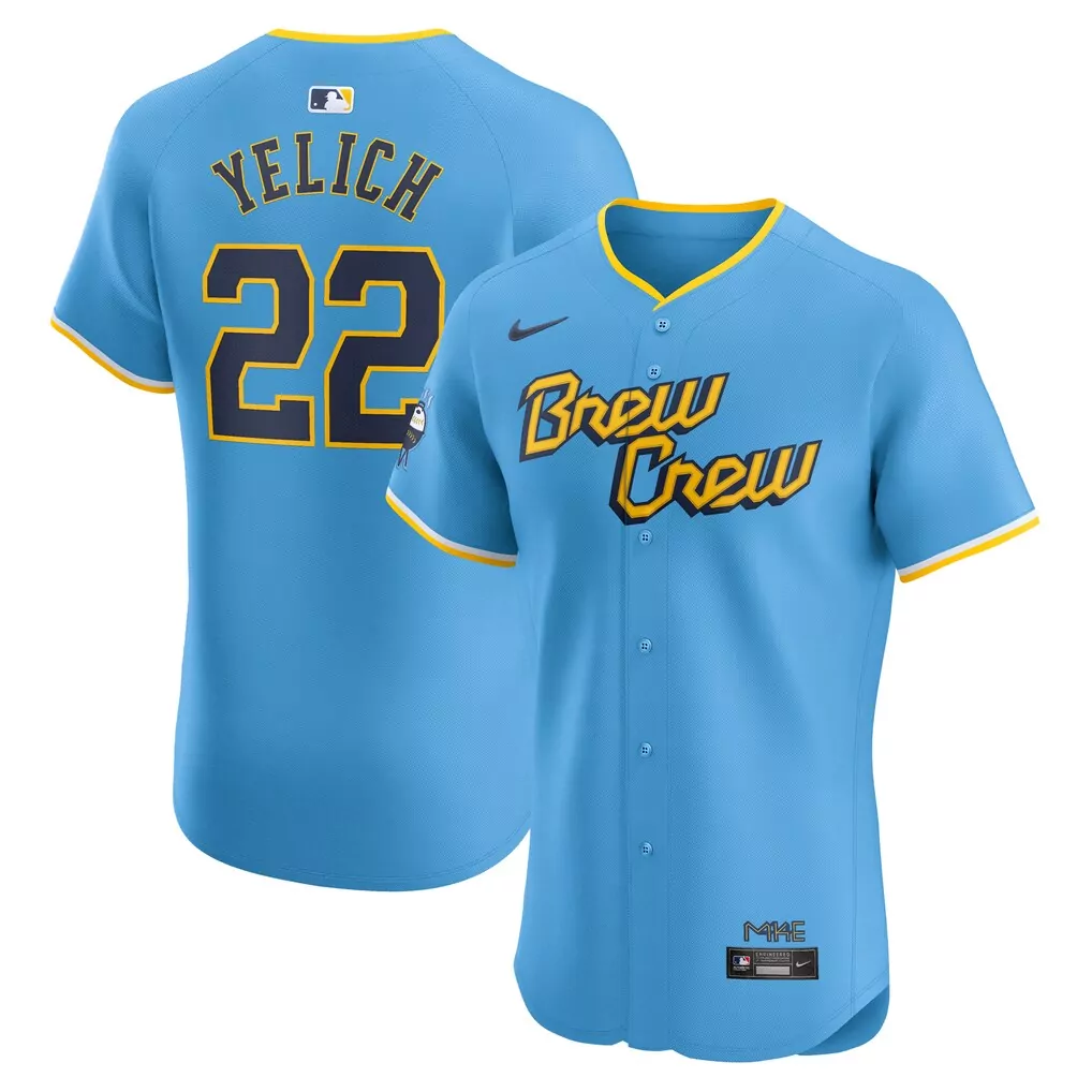 Christian Yelich 22 Jersey Light Blue Brew Crew Milwaukee Brewers Men Authentic Alternate