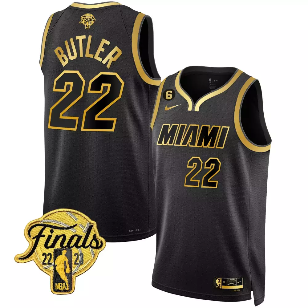 Jimmy Butler 22 Miami Heat Jersey Black NBA Finals 2023 2022-2023 Men Gold Collection