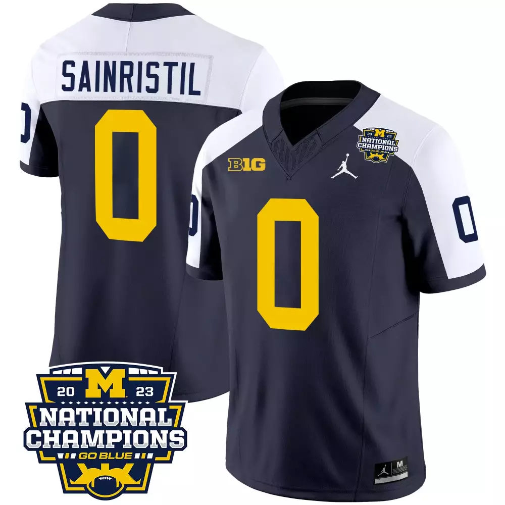 Mike Sainristil Jersey Navy Blue 2023 National Champions Michigan Wolverines Men
