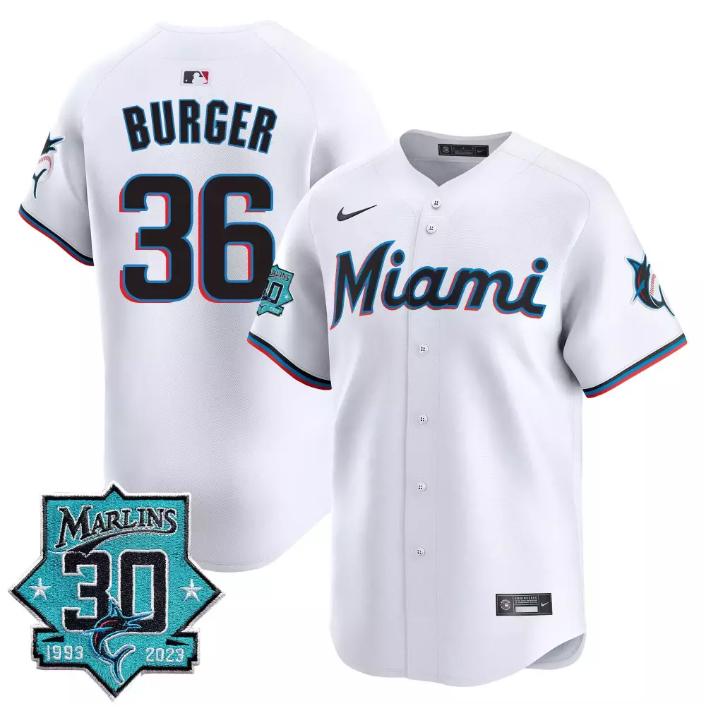 Jake Burger 36 Marlins Jersey White 30th Anniversary 1993-2023 2023 Men MLB Black
