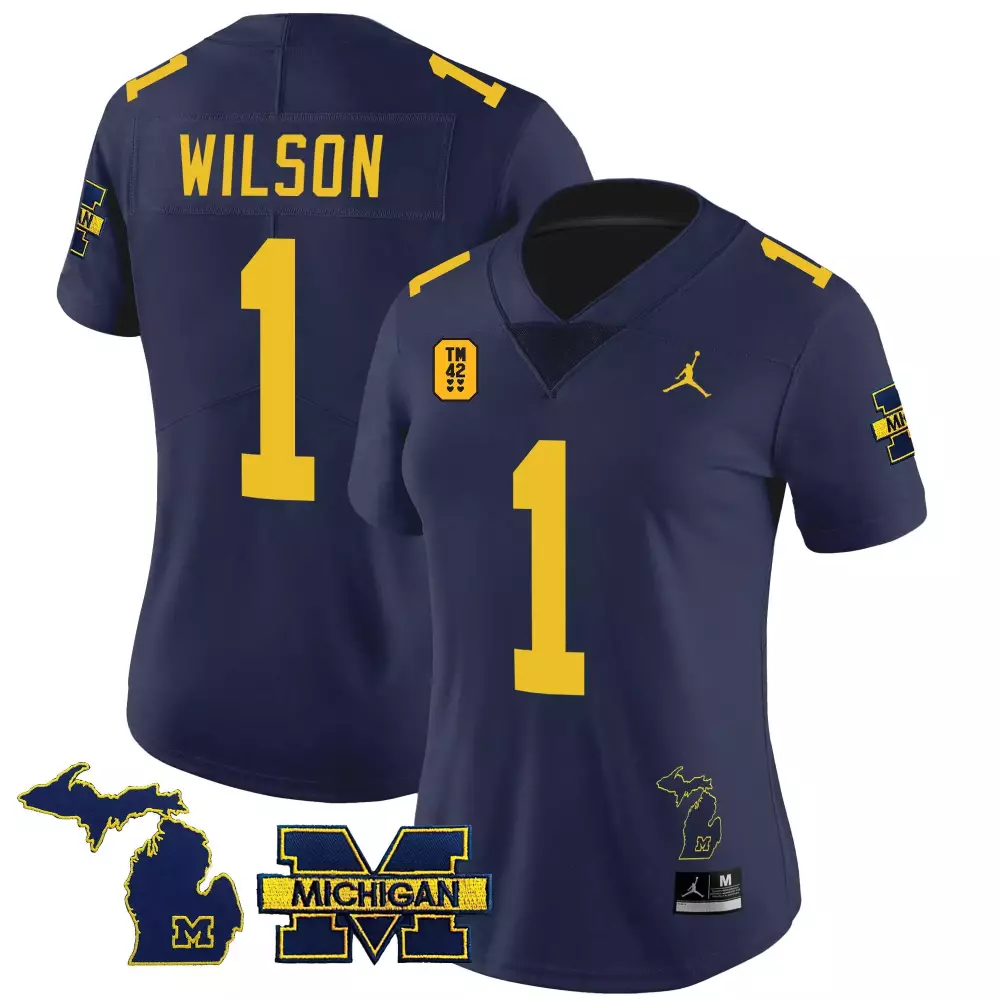 Roman Wilson 1 Jersey Navy Blue Michigan Wolverines Men Stitched Yellow Vapor Limited