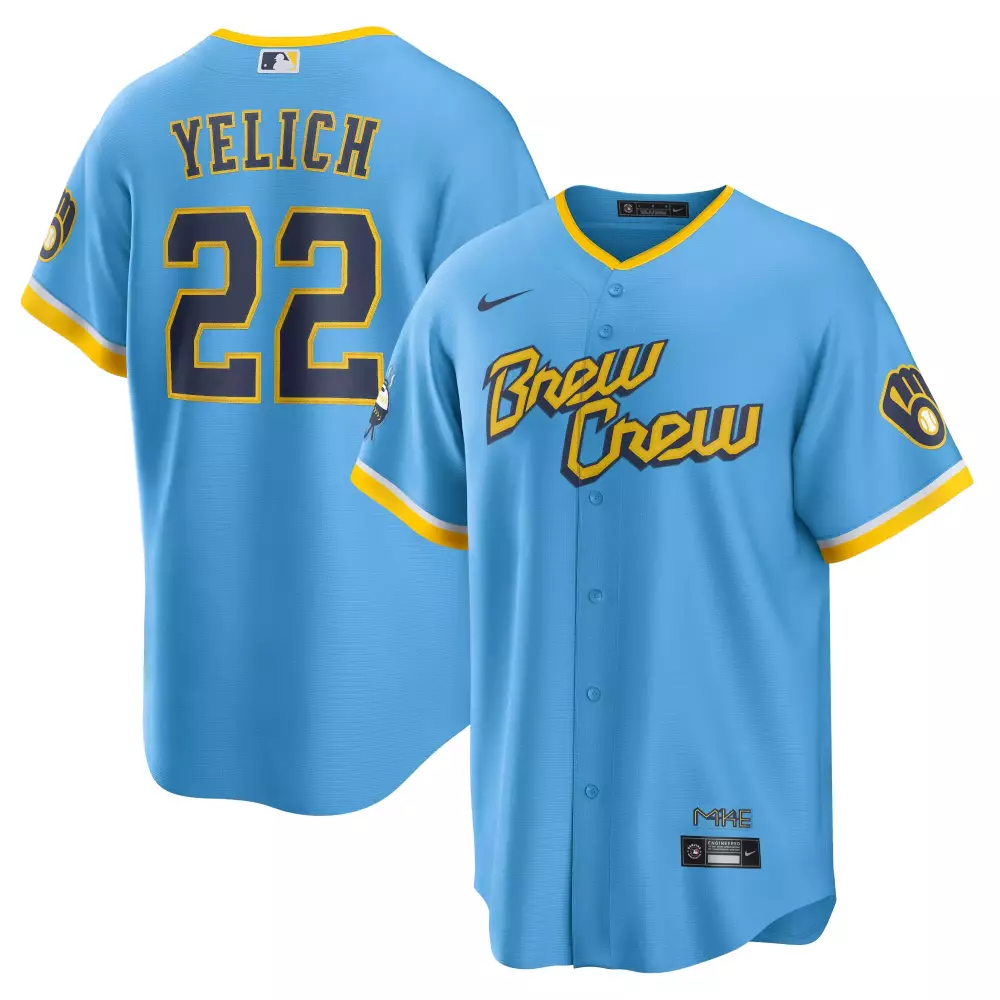 Christian Yelich 22 Jersey Light Blue Brew Crew Milwaukee Brewers Men Authentic Alternate