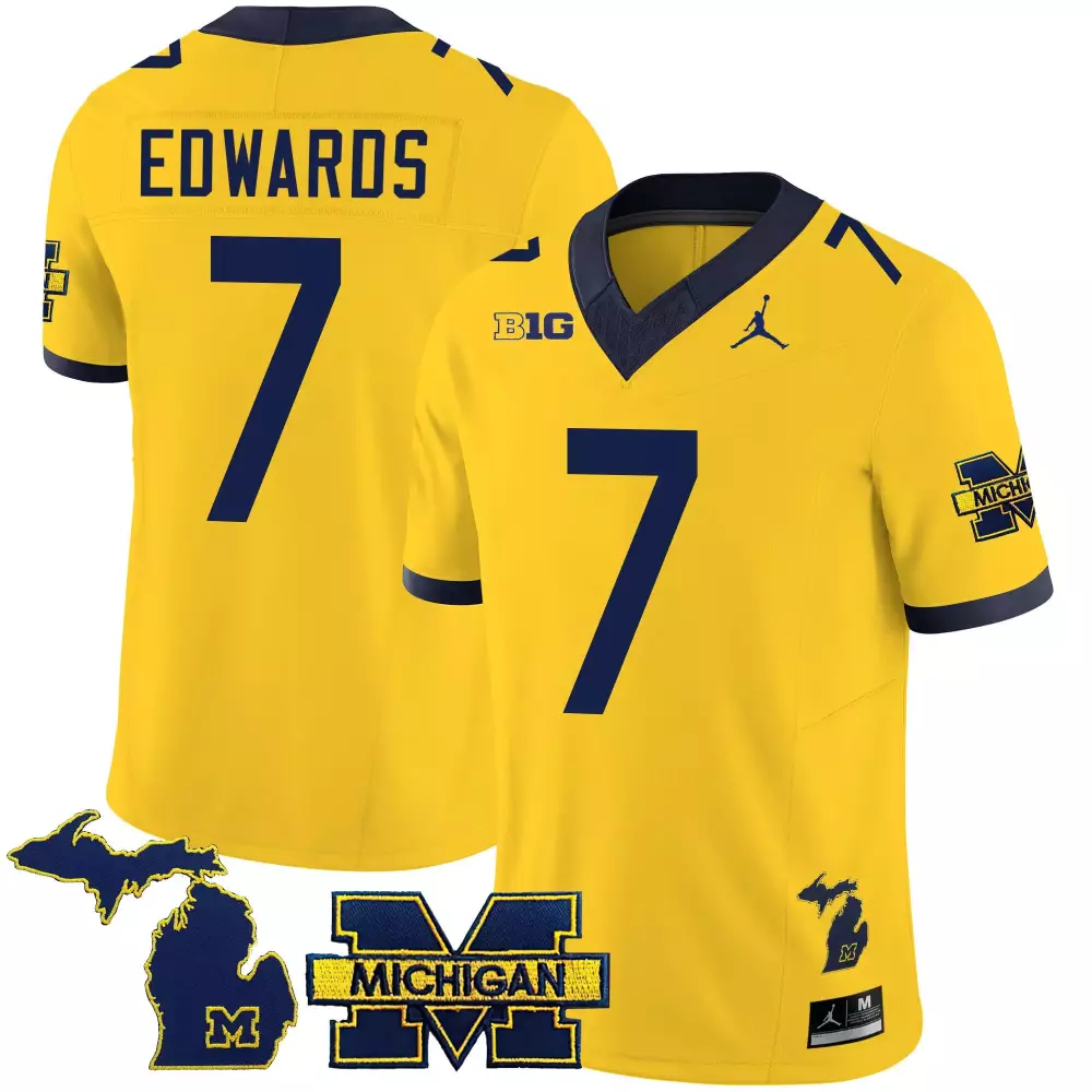 Donovan Edwards 7 Jersey Yellow Michigan Wolverines Big Ten Jumpman Men Navy Blue