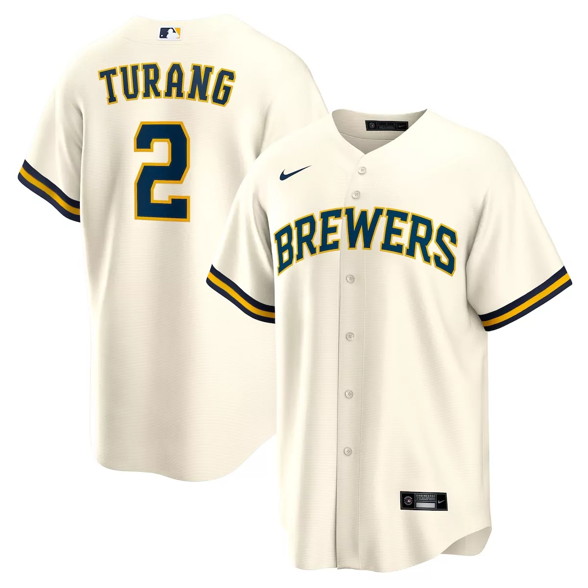 Brice Turang 2 Milwaukee Brewers Jersey Cream Men Authentic Alternate Navy Yellow