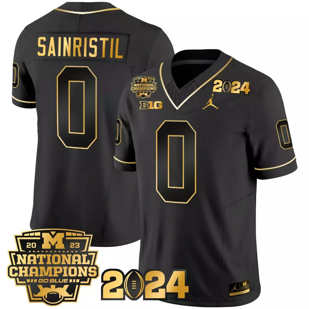 Mike Sainristil Jersey Black Michigan Wolverines 2024 National Champions 2023 Men