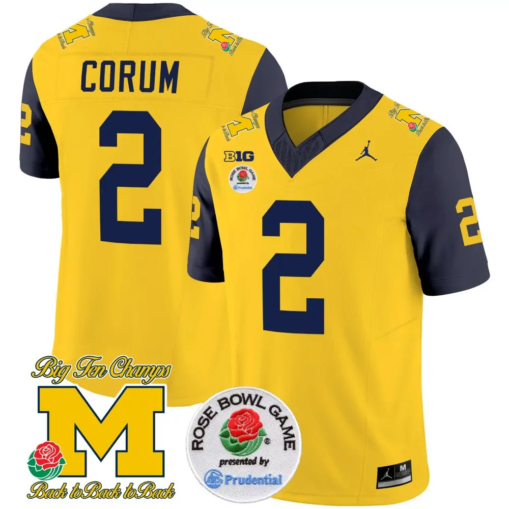 Blake Corum 2 Michigan Wolverines Jersey Yellow Rose Bowl Game Big Ten Championship 2023