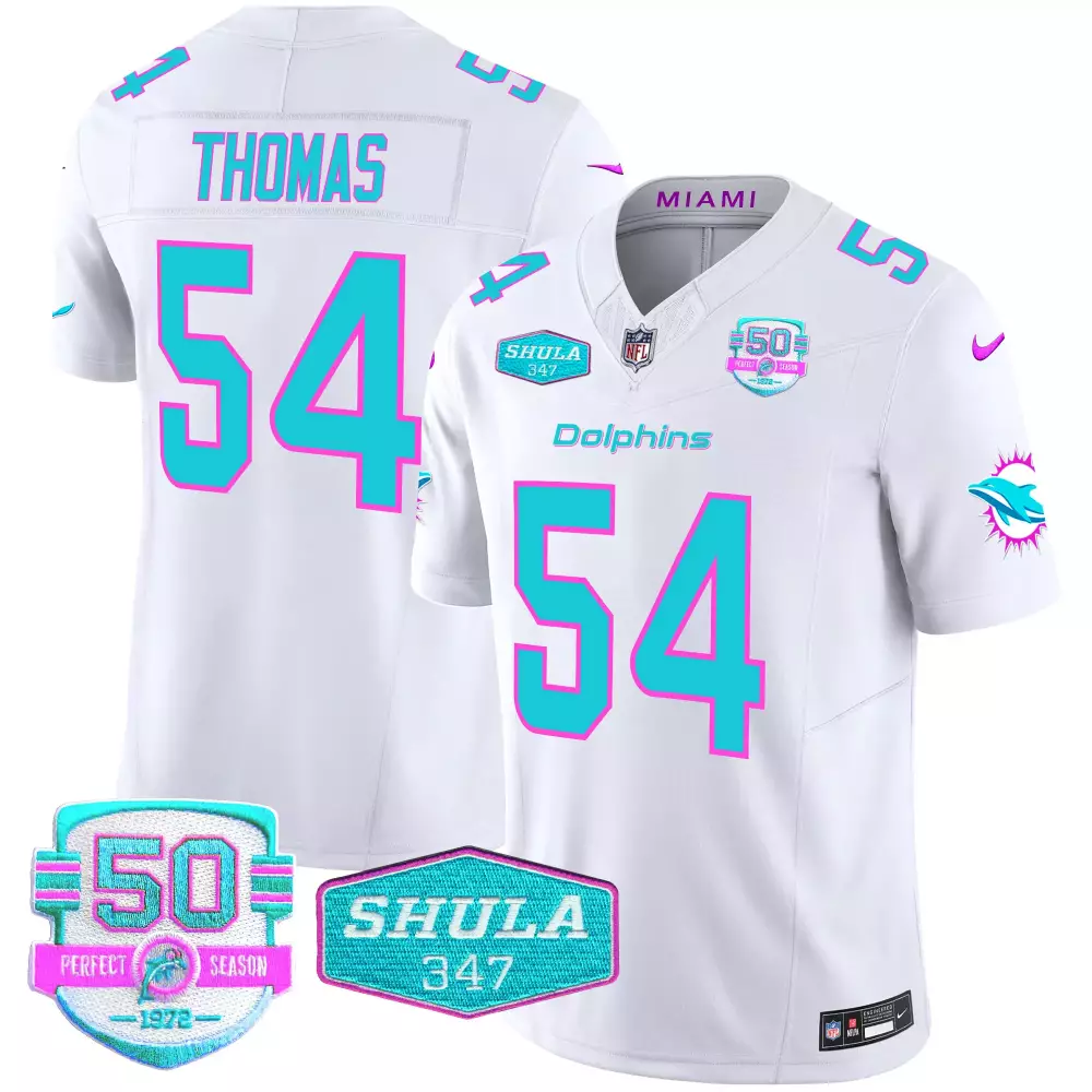 Zach Thomas 54 Miami Dolphins Jersey White Perfect Season 50th Anniversary 1972 Shula 347
