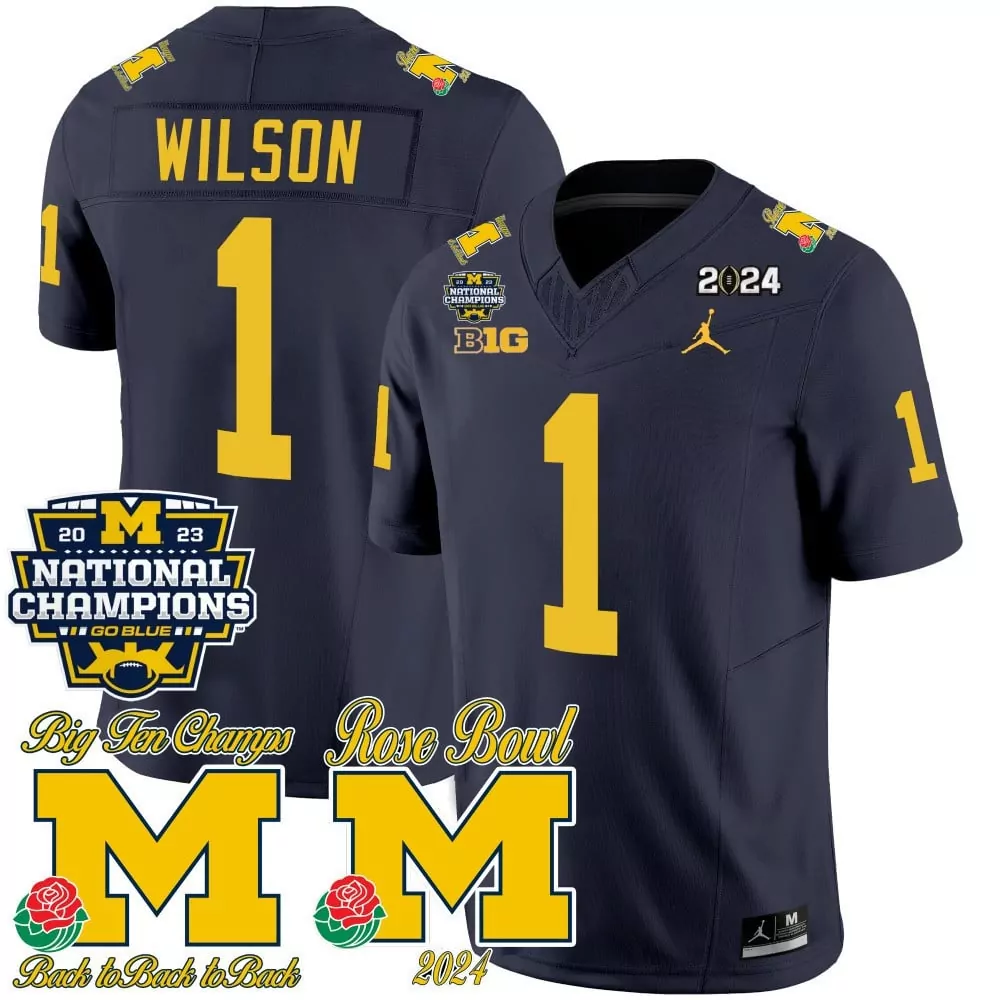 Roman Wilson 1 Jersey Navy Blue Back To Michigan Wolverines 2023 National Champions Big Ten 2024