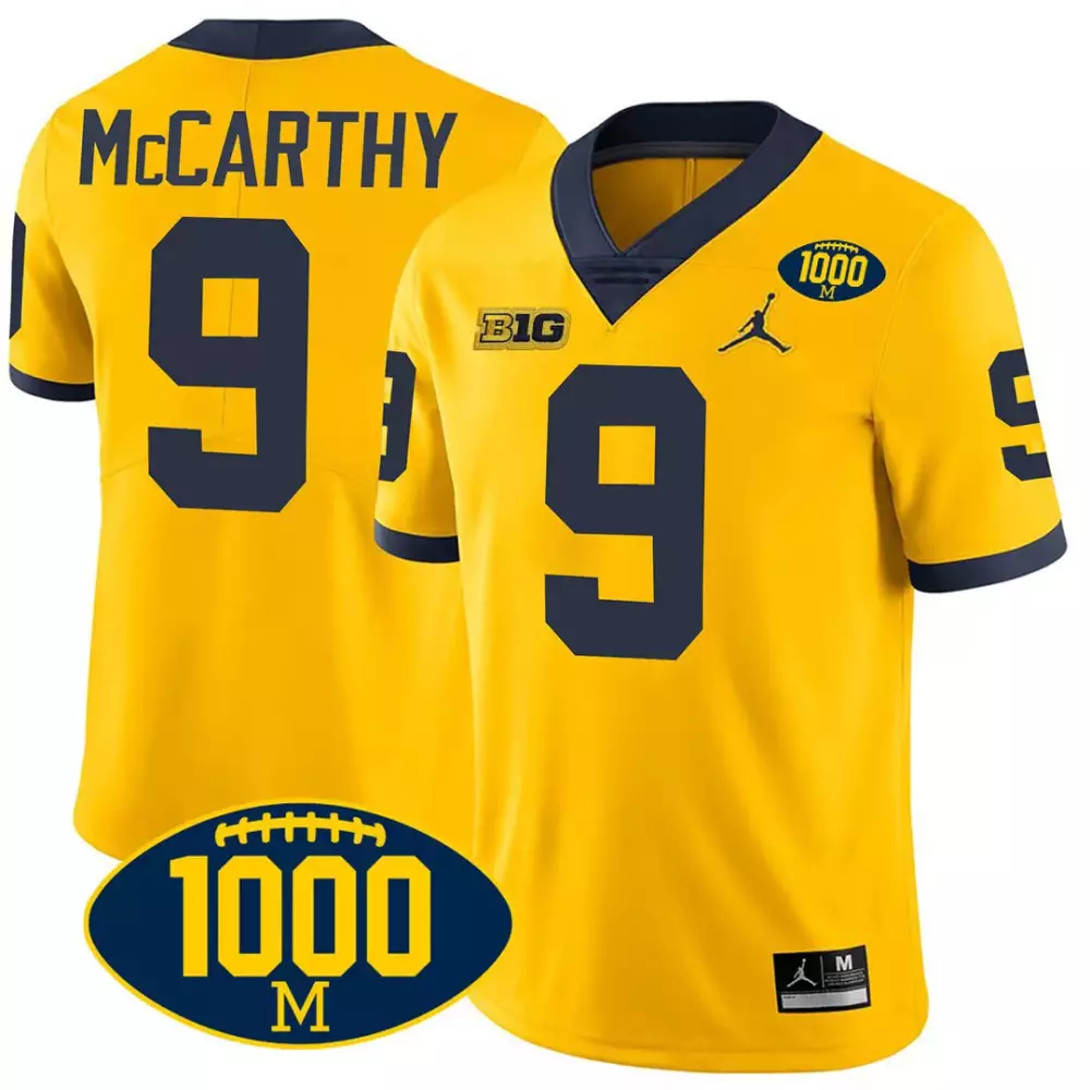 Jj Mccarthy 9 Michigan Wolverines Jersey Yellow 1000 M Big Ten Men Navy Blue All