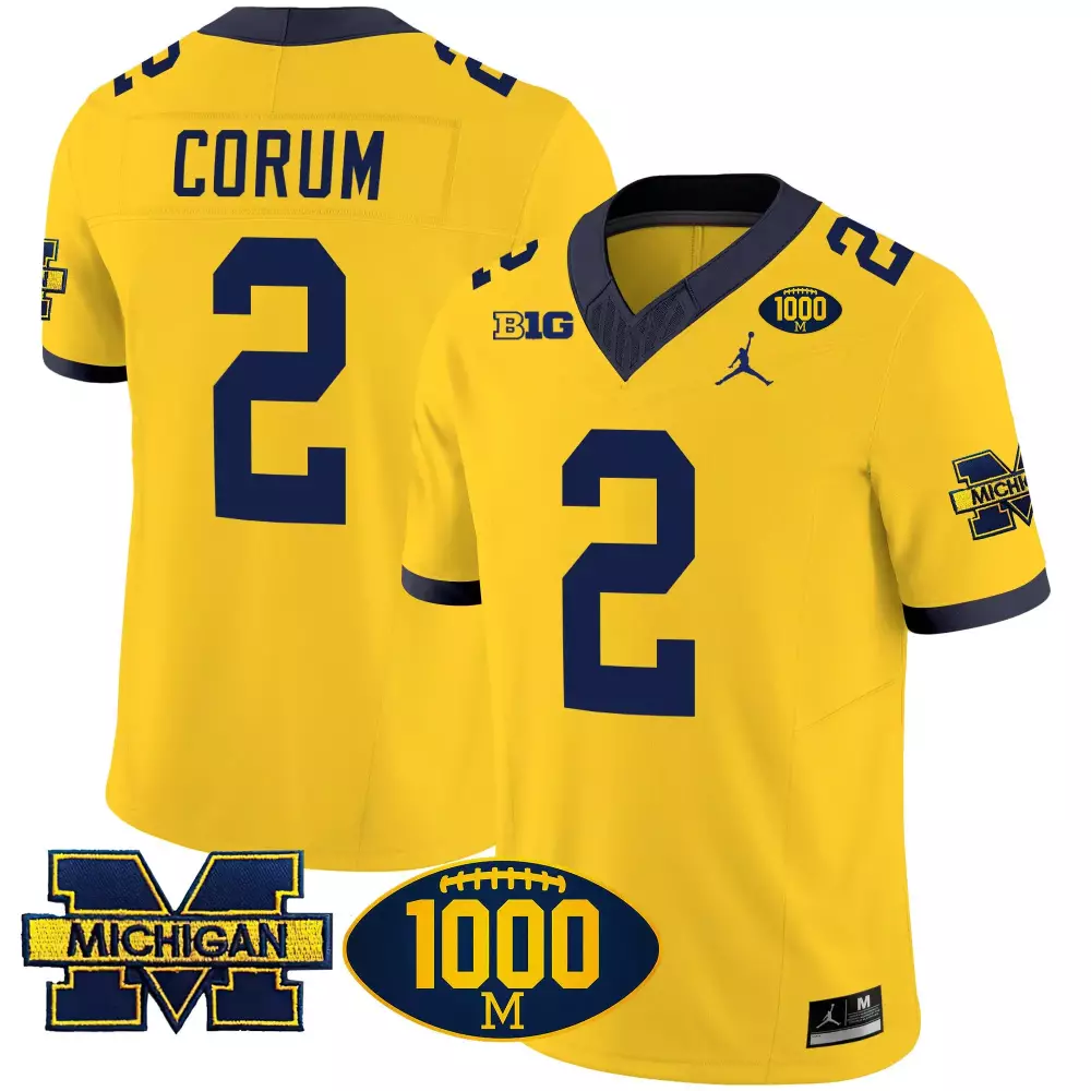 Blake Corum 2 Michigan Wolverines Jersey Yellow Big Men Navy Blue Vapor v2 All Stitched