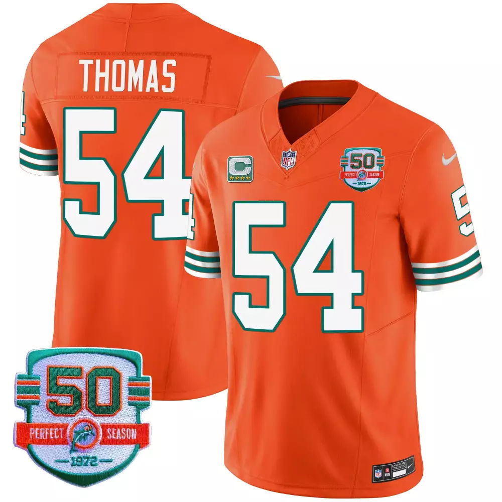 Zach Thomas 54 Miami Dolphins Jersey Orange Perfect Season 50th Anniversary 1972