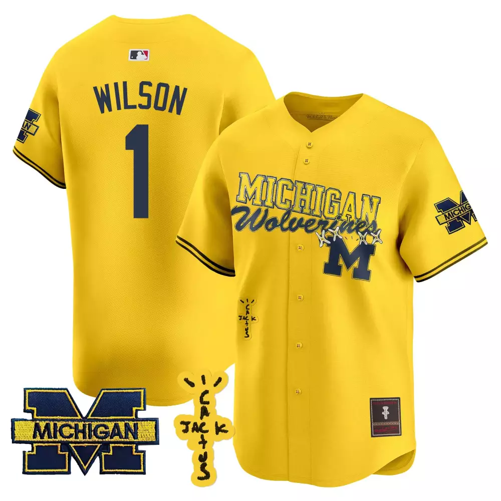 Roman Wilson 1 Jersey Yellow Cactus Jack Michigan Wolverines Men Authentic Navy Blue
