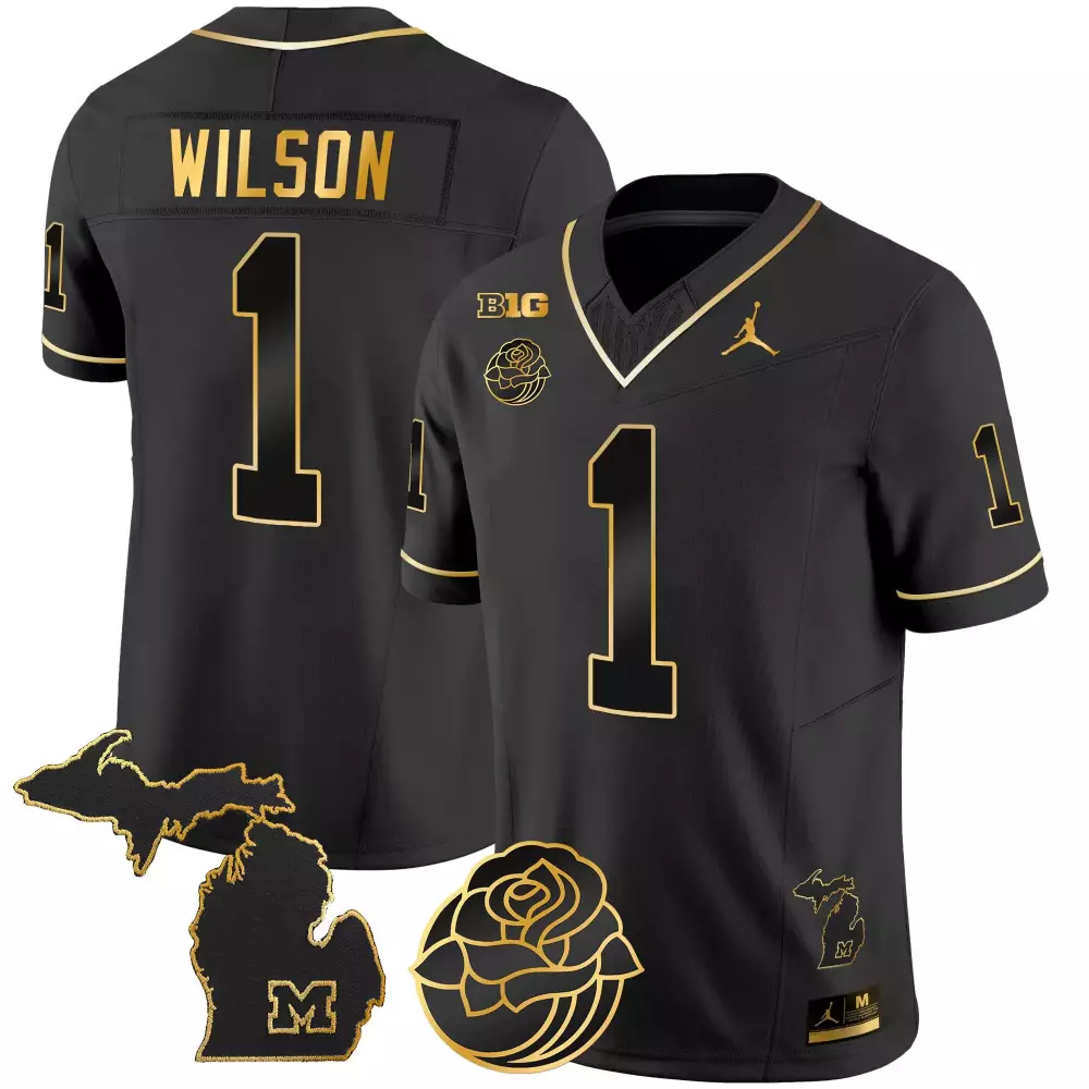 Roman Wilson 1 Jersey Black Rose Bowl Michigan Wolverines Men Authentic Gold Vapor