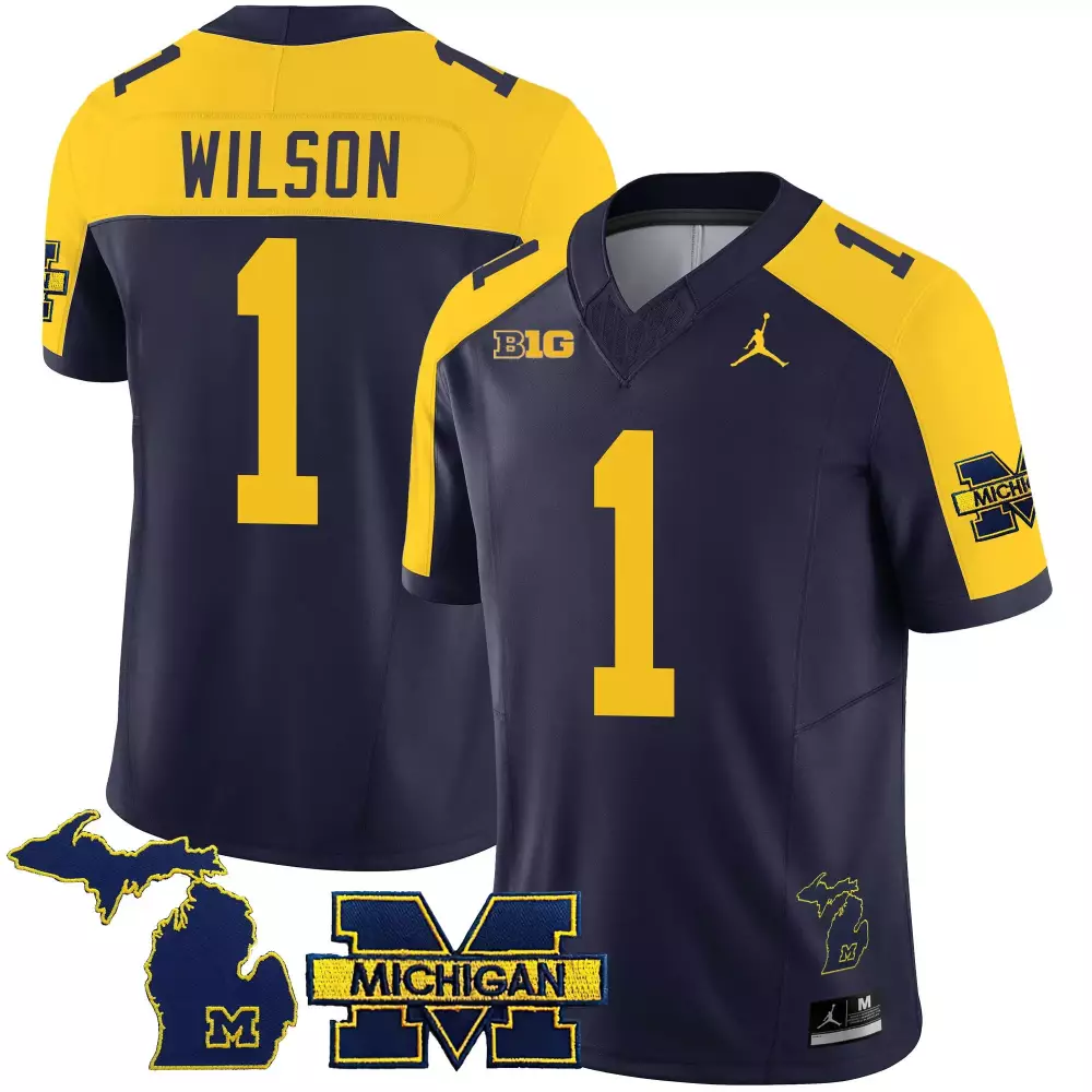 Roman Wilson 1 Jersey Navy Michigan Wolverines Big Men Authentic Yellow Alternate