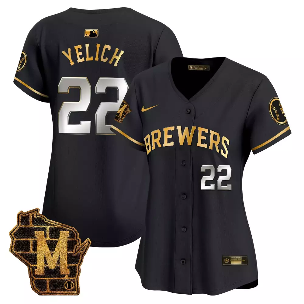 Christian Yelich 22 Jersey Black Milwaukee Brewers Women Authentic Alternate Gold