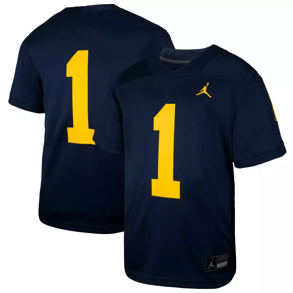 Michigan Wolverines 1 Jersey Navy Men Yellow All Stitched Vapor