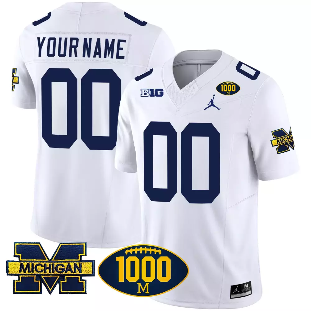 Custom Michigan Wolverines Jersey White 1000 Football Men Navy Yellow Vapor v2 All