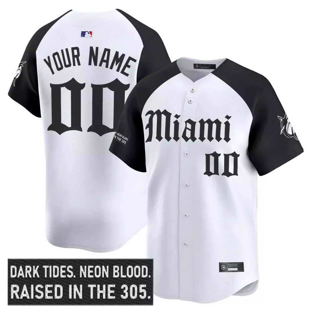 Custom Miami Marlins Jersey White Men Split Design Black Vapor Limited