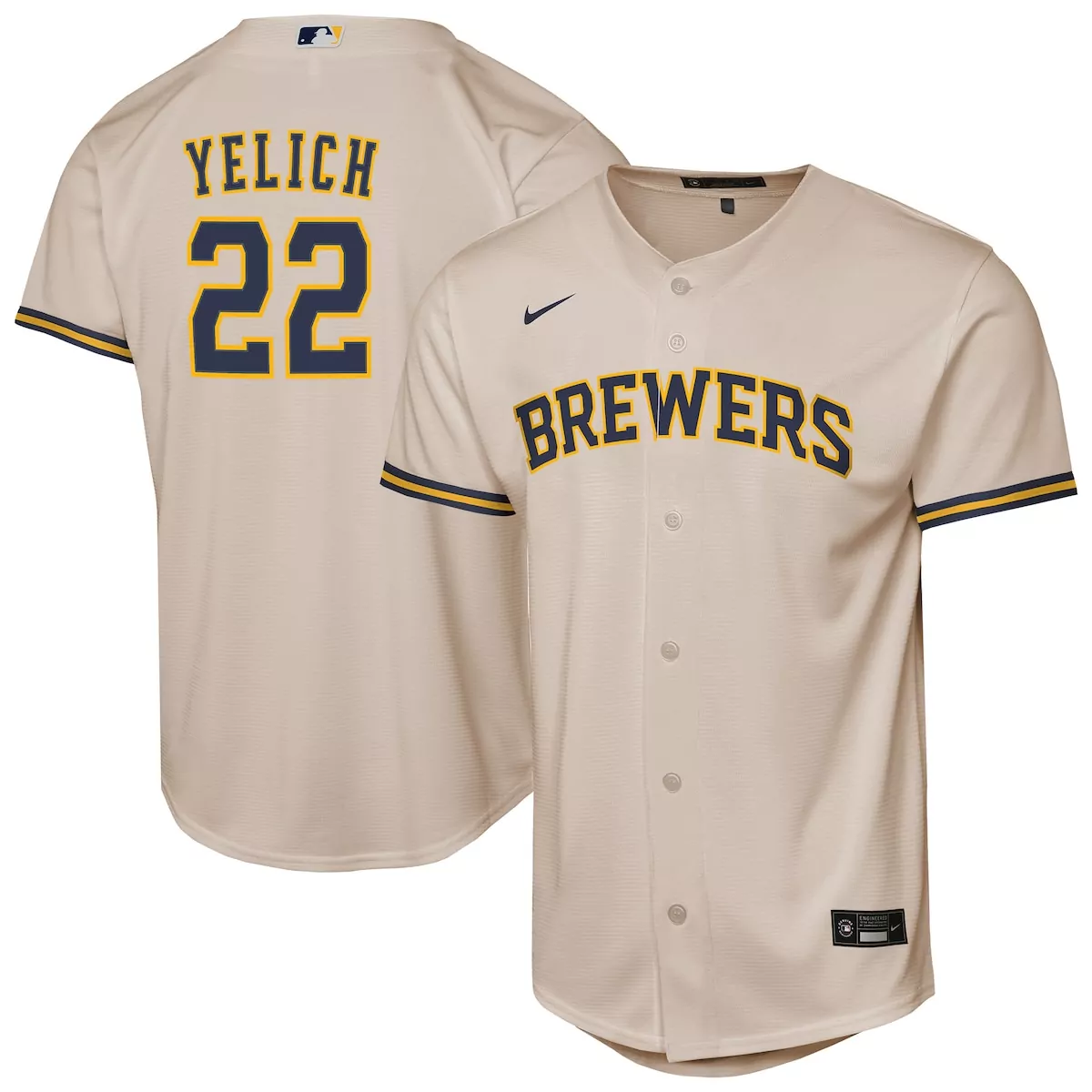 Christian Yelich 22 Jersey Cream Milwaukee Brewers Men Authentic Alternate Navy Yellow