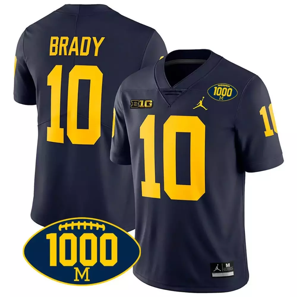 Tom Brady 10 Michigan Wolverines Jersey Navy Blue 1000 M Big Ten Men Authentic Yellow