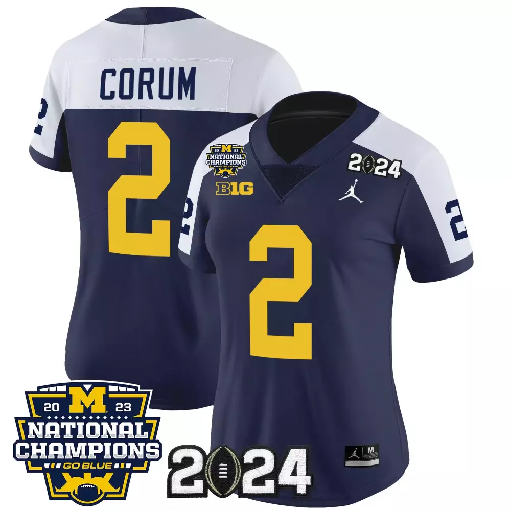 Blake Corum 2 Michigan Wolverines Jersey Navy 2024 National Champions 2023 Big Ten