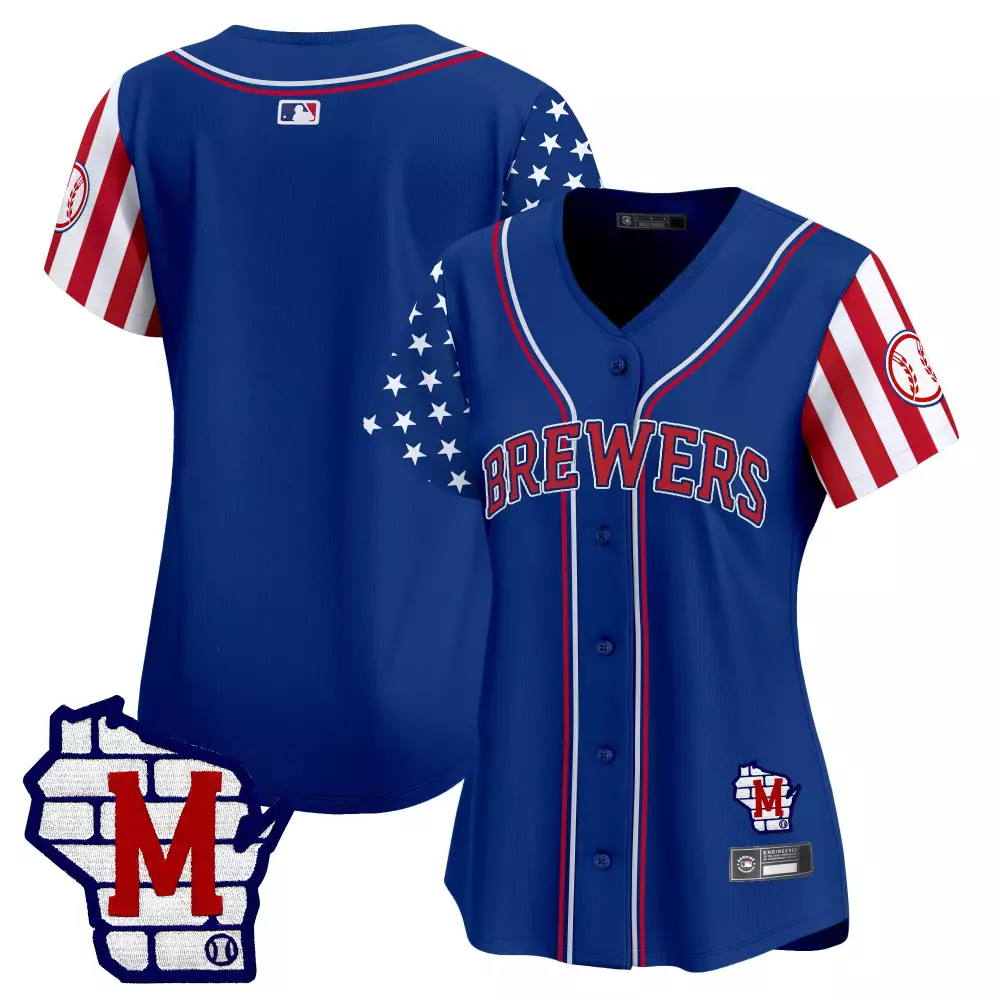 Custom Milwaukee Brewers Jersey Blue Wisconsin Women Stitched Alternate Design Red