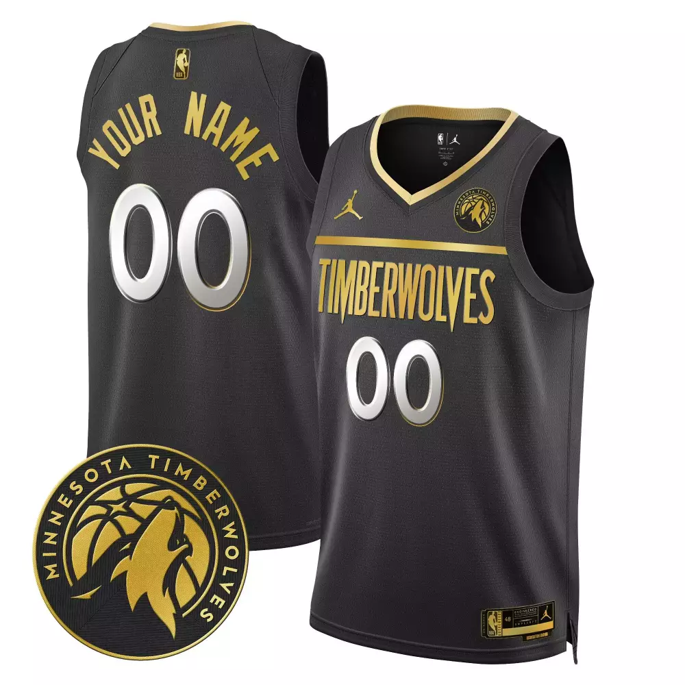 Custom Minnesota Timberwolves Jersey Black Men Authentic Gold Swingman v2 All Stitched