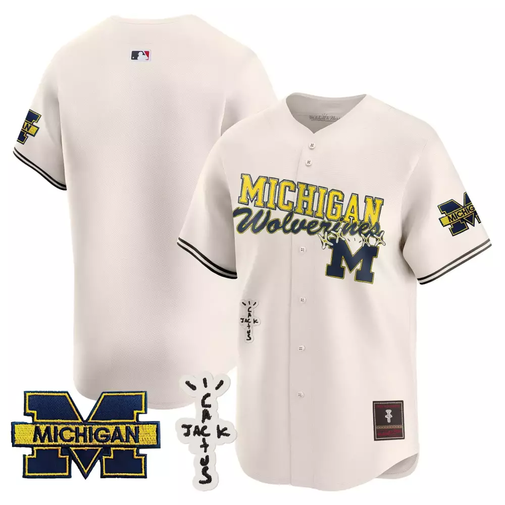 Custom Michigan Wolverines Jersey Cream Cactus Jack Men Stitched Yellow Navy Black