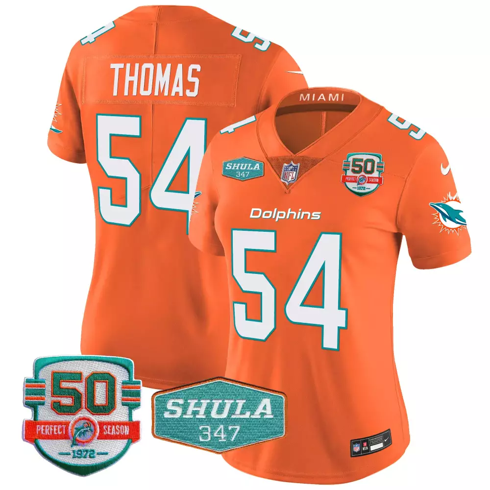 Zach Thomas 54 Dolphins Jersey Orange Perfect Season 50th Anniversary 50 1972 Shula 347