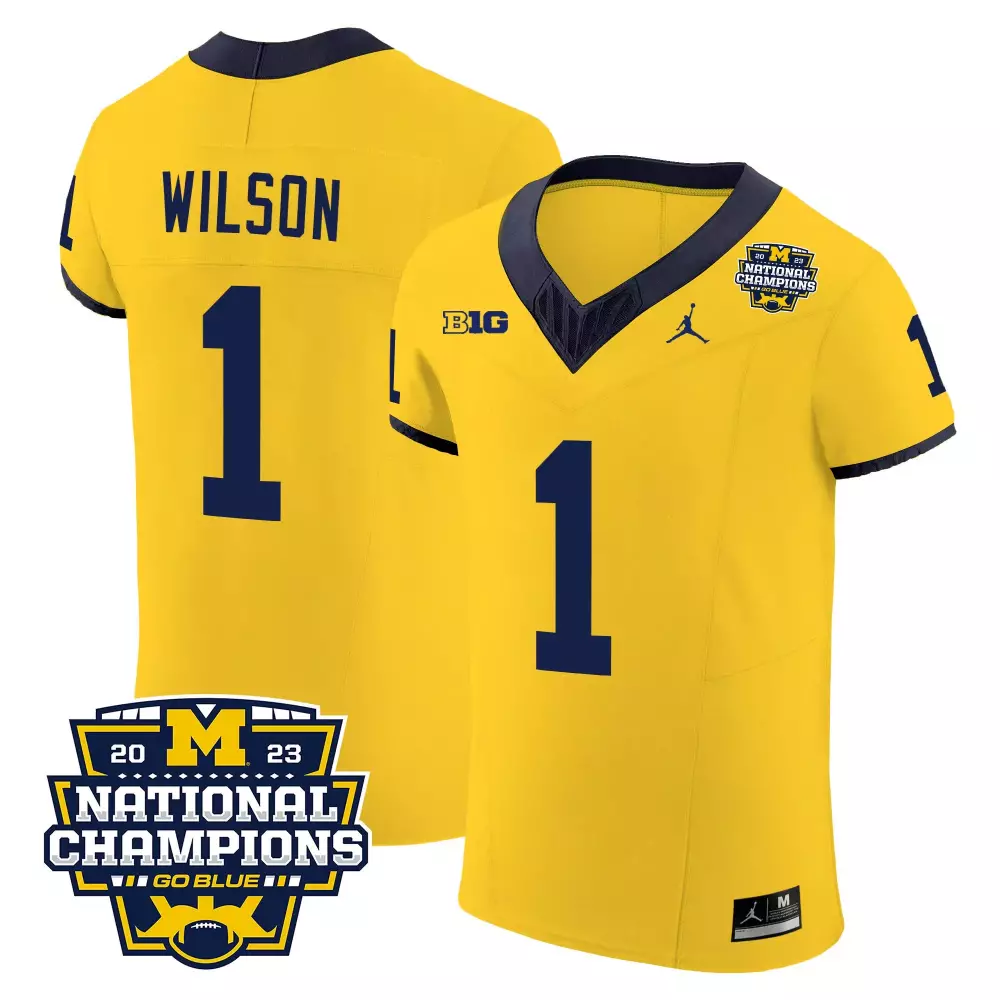 Roman Wilson 1 Jersey Yellow National Champions Michigan Wolverines 2023 Men Authentic
