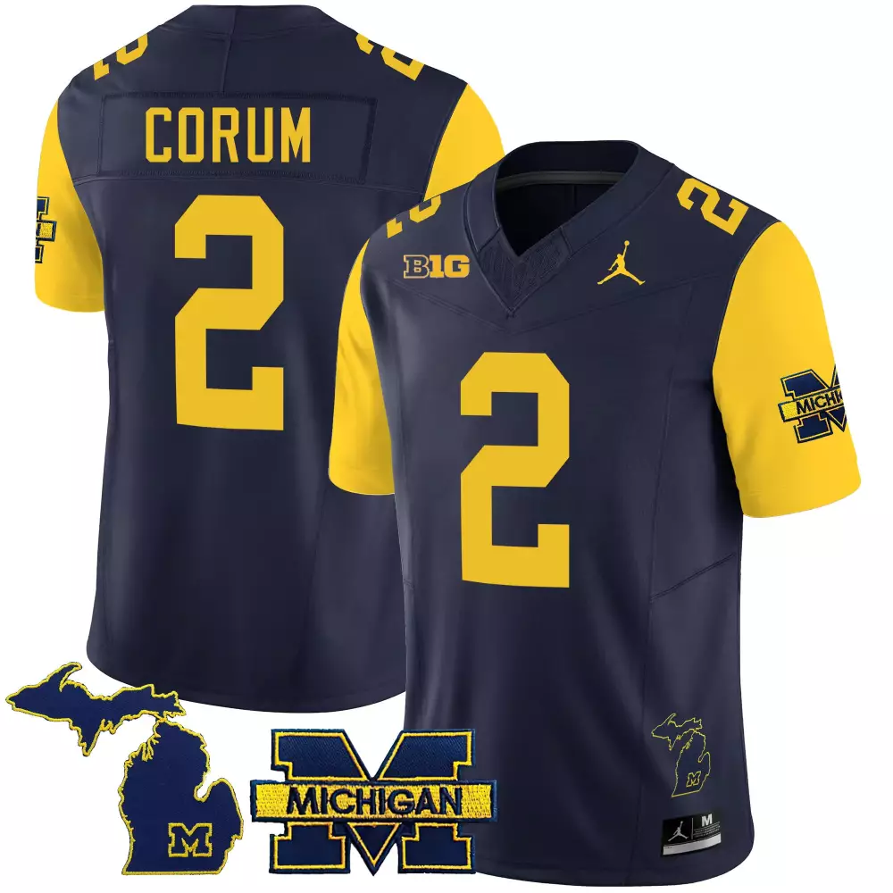 Blake Corum 2 Michigan Wolverines Jersey Navy Blue Men Yellow All Stitched