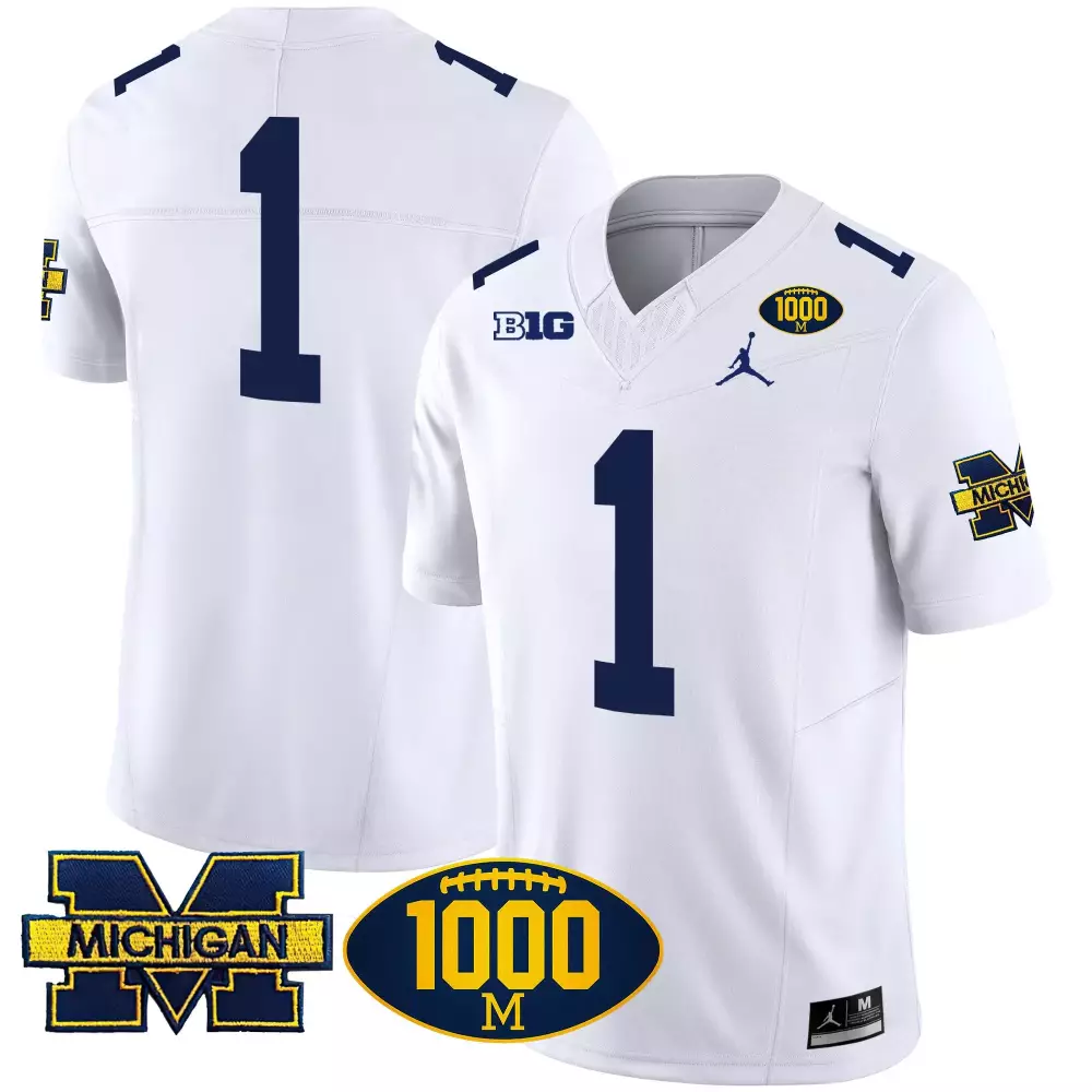 Michigan Wolverines 1 Jersey White 1000 M Football Men Navy Blue Yellow Vapor v2