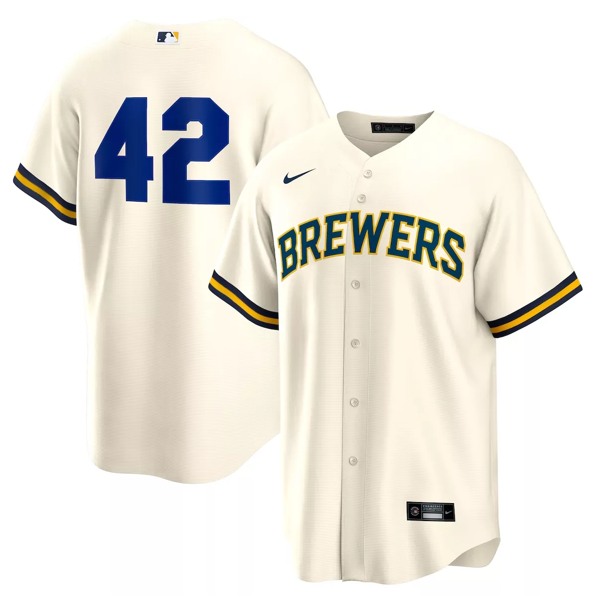 Custom Milwaukee Brewers Jersey Cream Men Authentic Alternate Navy Yellow Home
