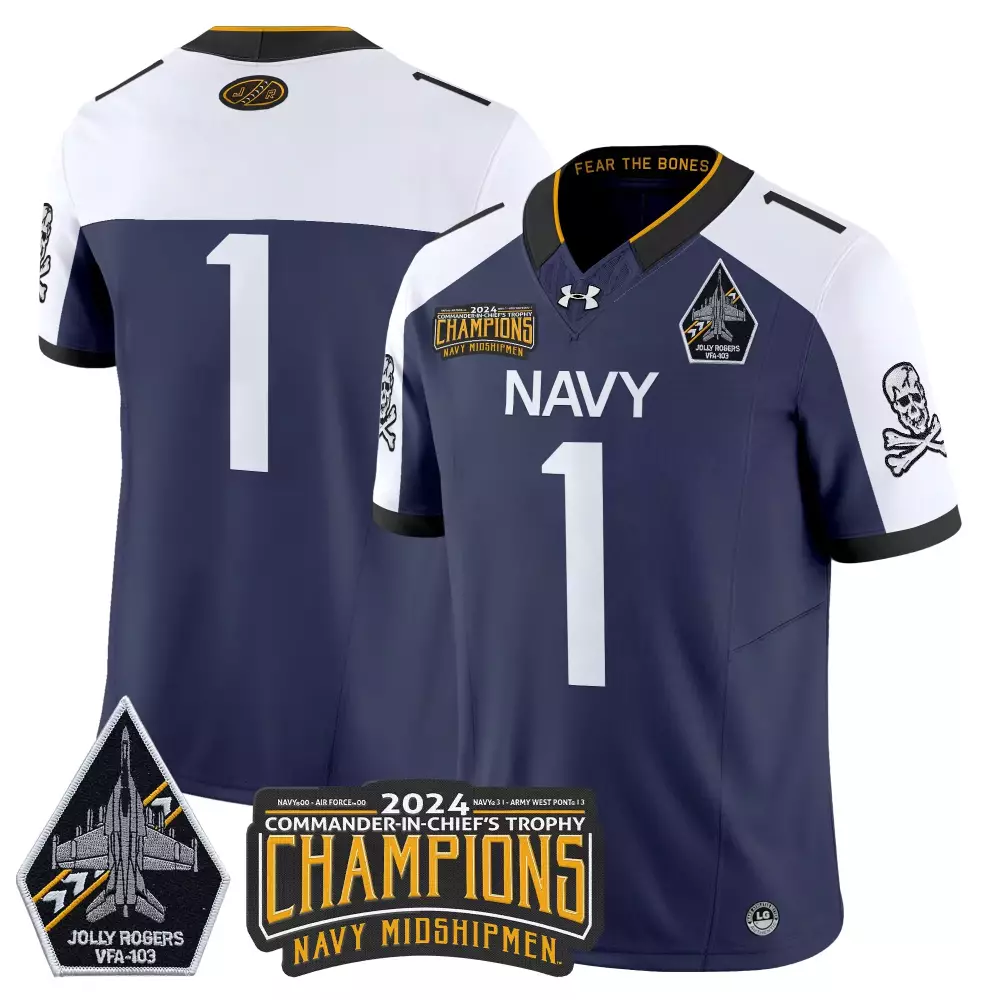 Custom Navy Midshipmen 1 Jersey Jolly Rogers Commander-in-chief's Trophy VFA-103 2024